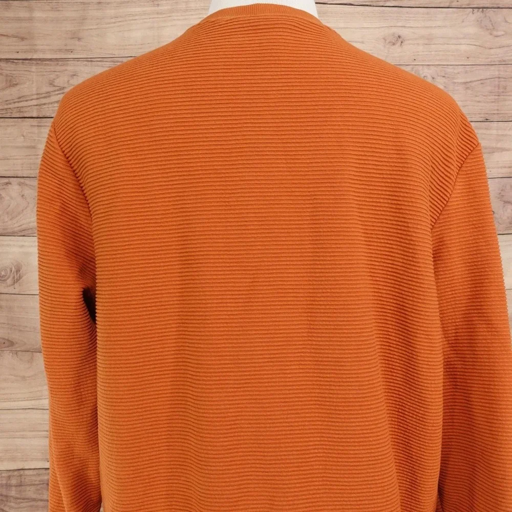 H&M Sweater Mens XL Orange Crew Neck Pullover Ribbed Knit Regular Long Sleeve